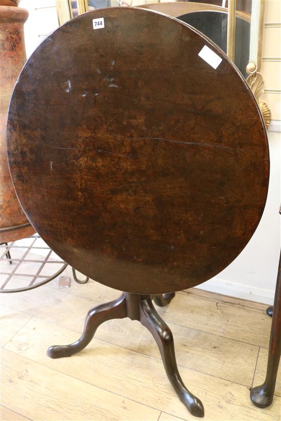 A mahogany round tilt top tripod table, W.79cm